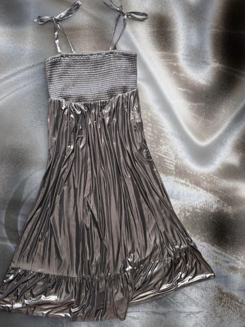Torrid Liquid Silver Smocked Maxi Dress